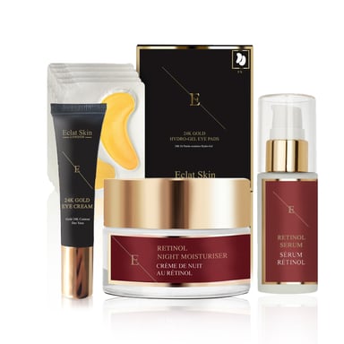 Pro Retinol + Caviar Serum 30ml Retinol + Caviar Moisturiser 50ml + Collagen Gold Under Eye Patch 24K Gold - 5X2 Pads + Under Eye Cream 24K Gold - 15ml