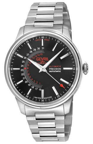 Gevril Guggenheim Herren Automatik 316L Edelstahl Schwarzes Zifferblatt, 316L Edelstahl Satin und poliert Armband.