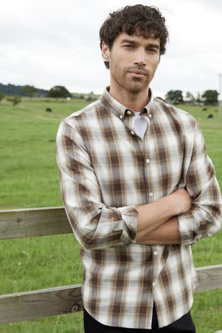 Chocolate 'Flannel' Brushed Cotton Long Sleeve Check Shirt