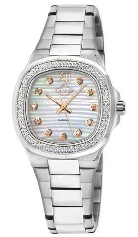 GV2 Potente Lady Weißes MOP-Zifferblatt, 316L Edelstahl Diamant Schweizer Quarzuhr