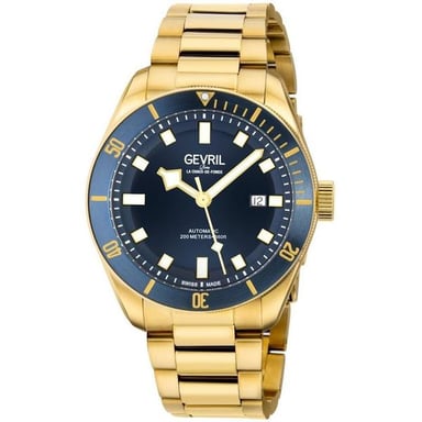 Gevril Herren Yorkville Schweizer Automatik Sellita SW200 Blau Zifferblatt IP Gelbgold Uhr
