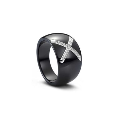 Bague en argent, céramique noire et Cristal Cubic Zirconia
