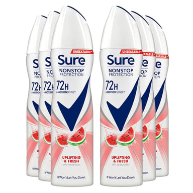 Sure Women Antiperspirant 72H Nonstop Protection Deo Uplifting&Fresh 150ml, 6pk
