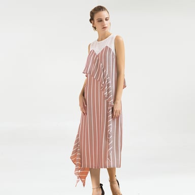 Asymmetrisches Midikleid mit Streifen