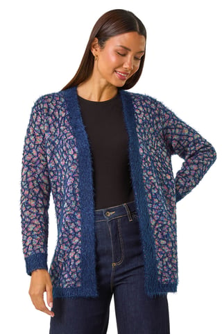 Mosiac Fluffy Trim Cardigan