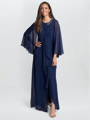 Polly Maxi Halter Neck Dress With Embellishment And Capelet Sleeves