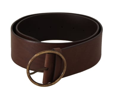 Dolce & Gabbana Women's Brown Leather Wide Waist Logo Metal Round Buckle Belt