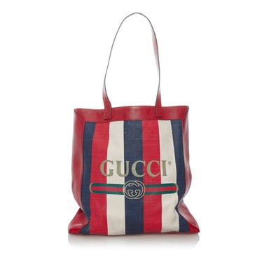 Vintage Gucci 2018 Logo Striped Tote Bag Rot
