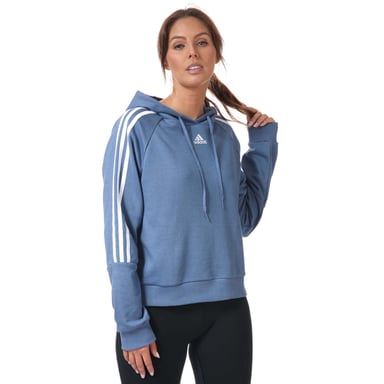 Sweat capuche Essentials 3 bandes court adidas Pour Femme en Bleu