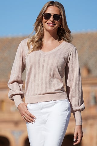 Blush Pink Sparkle Metallic Pointelle Jumper
