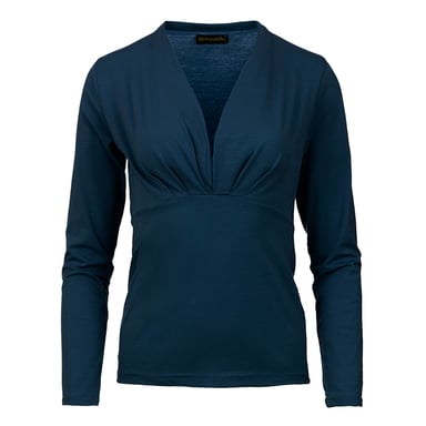 Marineblaues langärmeliges Faux Wrap Top aus nachhaltigem Stretch-Jersey-Stoff