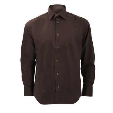 Russell Collection Herren-Langarmhemd pflegeleicht (Schokolade)