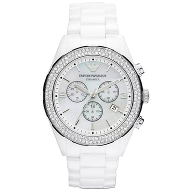 Emporio Armani AR1456 Ceramica Kristall Weiß Damenuhr