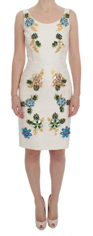 Dolce & Gabbana Damen Kleid aus weißem Brokat mit Kristallen