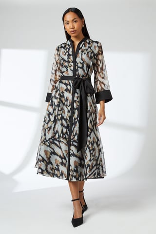 Black Belted Contrast Detail Collarless Shirt Dress