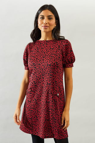 Red Short Sleeve Jacquard Ponte Shift Dress