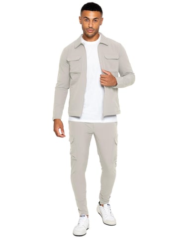 Enzo | Herren Cargo Shacket Trainingsanzug Set - Stein