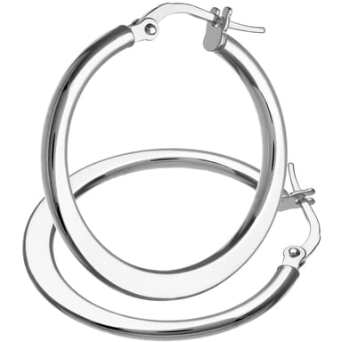 Boucles d'Oreilles Créoles Plates Classiques Or Blanc 9 Carats de 20 mm de Diamètre