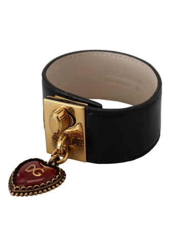 Herz-Schlusselanhanger-Armband aus schwarzem Leder