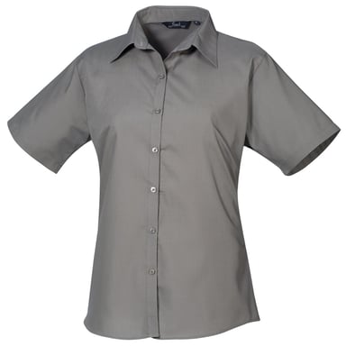 Premier Damen Kurzarm Popeline Bluse / Arbeitshemd (Dunkelgrau)