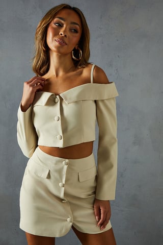 Tailored Bardot Button Down Top