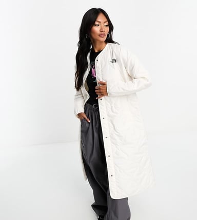 The North Face Ampato long quilted liner jacket in cream Exclusive at ASOS-White