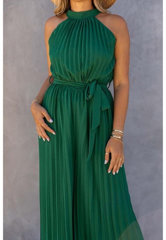 Damen-Jumpsuit mit weitem Bein und Plissierung und Gürtel in Grün