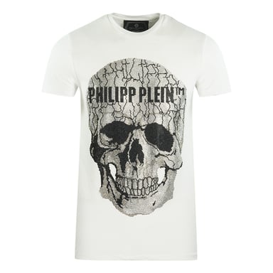Philipp Plein Large Cracked Skull Logo White T-Shirt