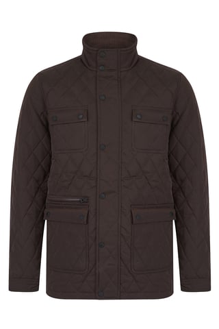 Brown Diamond Quilted Funnel-Neck Jacket