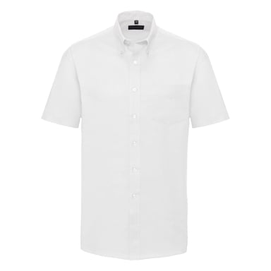 Russell Collection Oxford Herren Hemd, Kurzarm, pflegeleicht (Weiß)