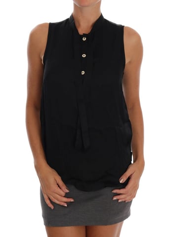 Versace Jeans Damen Schwarzes Ärmelloses Viskose-Bluse Top