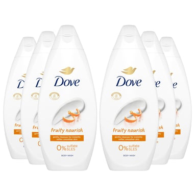 Dove Fruity Nourish Body Wash 0% Sulfate SLES for Soft & Smoother Skin, 6x225ml