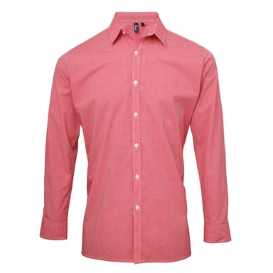 Premier Mens Microcheck Langarmhemd (Rot/Weiß)