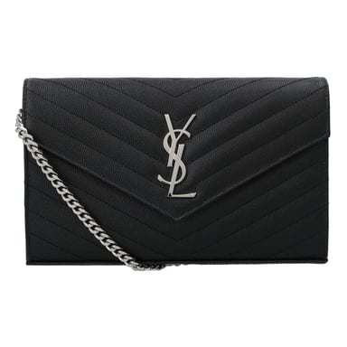 Saint Laurent Klassische Cassandre Kettenbörse aus Grain De Poudre Leder Schwarz