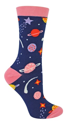 Miss Sparrow - Atmungsaktive Damen-Sonnensystem-Muster Bambus-Socken - Space (Navy)