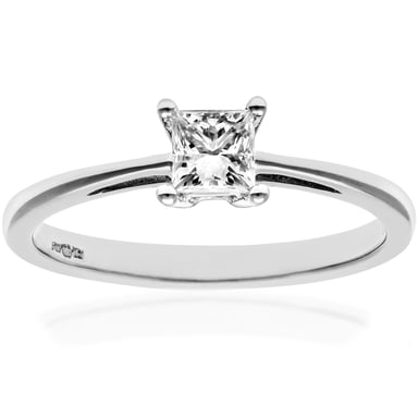 Bague de fiançailles en or blanc 18 carats 1/3 carat certifié J/I avec diamant taille princesse