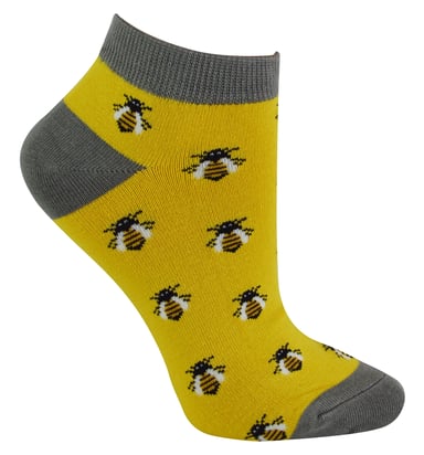 Damen Bambus Trainer Socken | Miss Sparrow | Atmungsaktive Low Cut Socken für Frauen - Honey Bees (Gelb)
