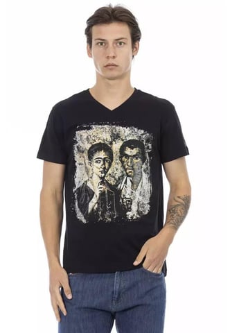Bedrucktes Baumwoll-T-Shirt mit V-Ausschnitt