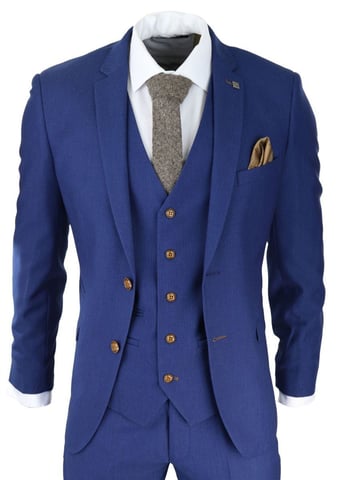 Herren 3-teiliges royalblaues Birdseye-Klassikanzug