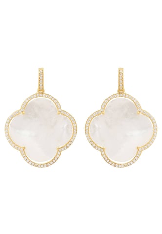 Ouvrir Clover Grande Mère de Perles Gemstone Boucles d’oreilles Or