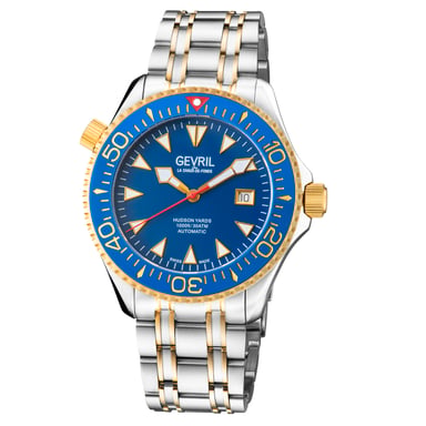 Gevril Herren Hudson Yards Schweizer Automatik 3 Zeiger, Sellita SW200 Bewegung blaues Zifferblatt zwei Ton Uhr