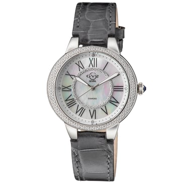 GV2 Astor II 9140-L9 Schweizer Quarz Damen MOP Zifferblatt Grau Leder Diamant Uhr