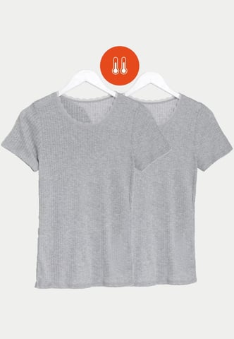 Damen 2er Pack Thermal Pointelle Kurzarm Tops in Grau