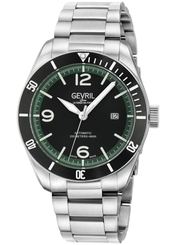 Gevril Yorkville Schweizer Automatik Sellita SW200 Schwarzes Zifferblatt Grüne Zone, 316L Edelstahl Uhr
