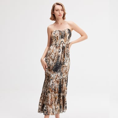 Bustier-Maxikleid aus Chiffon mit abstraktem Blumendruck
