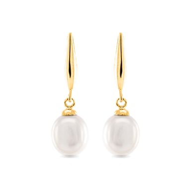 Luxenter Essential Ohrringe aus 925 Sterling Silber und weißer Perle mit 18 Karat Gelbgold