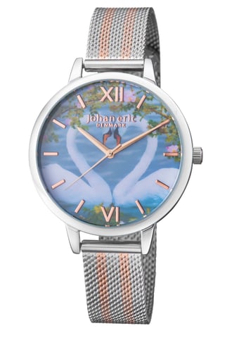 Johan eric: knoppsvane ss watch with photo dial and ss/rose gold mesh strap
