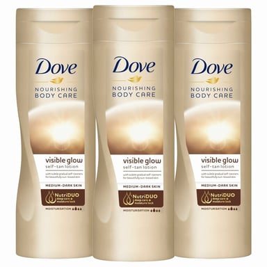 Dove Visible Glow Self-Tan Lotion Nourishing Care For Medium-Dark Skin, 3x400ml