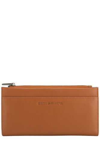 Smooth Leather Long Zip Top Pocket Purse