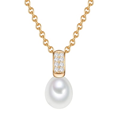 Necklace with pendant sterling silver yellow gold freshwater cultured pearl white zirconia white Valero Pearls
